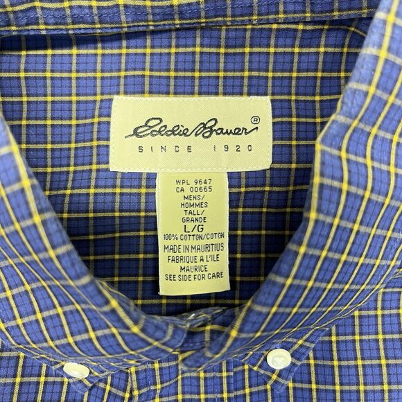 Eddie Bauer Button-Down Shirt Men’s Large Blue Yellow Windowpane Plaid LS - Picture 3 of 13